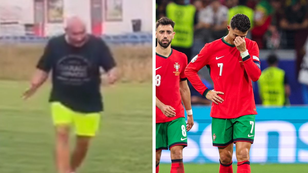 Na zdjęciu: Marcin Najman, po prawej płaczący Cristiano Ronaldo (fot. Peter Lous/BSR Agency/Getty Images)