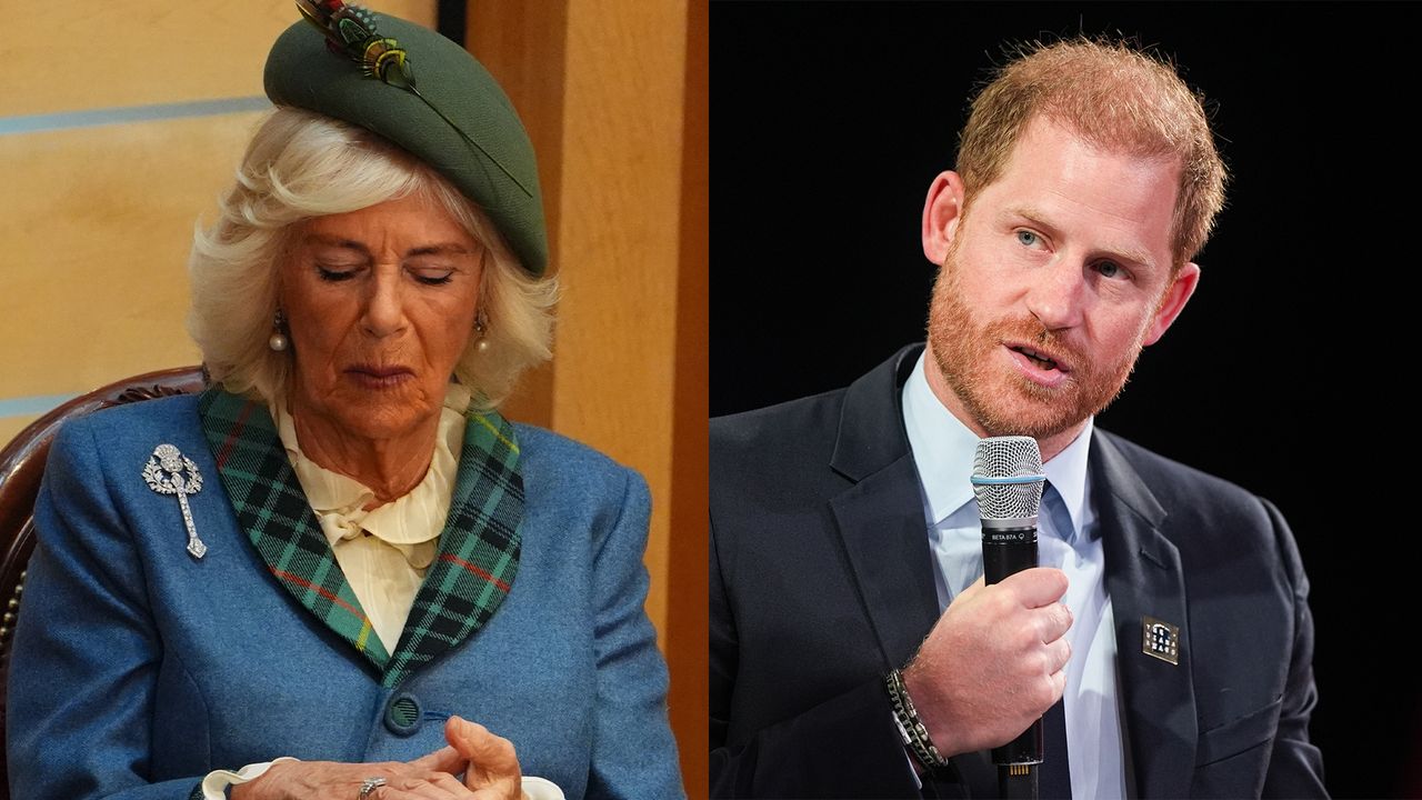 Królowa Camilla i książę Harry 