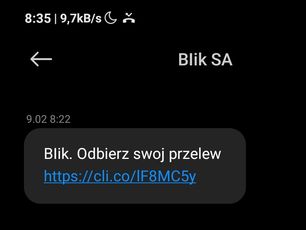 Fałszywy SMS o przelewie przez Blika