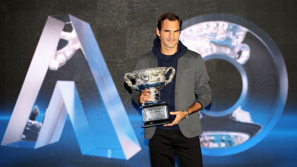 Roger Federer podczas ceremonii losowania drabinek Australian Open 2019