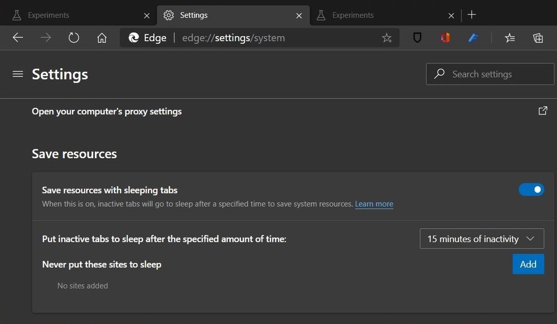 Ustawienia usypiania i porzucania kart