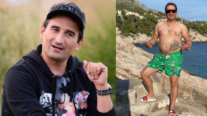 Cięższy o 17 kilogramów Misiek Koterski chwali się zdjęciem w samych kąpielówkach