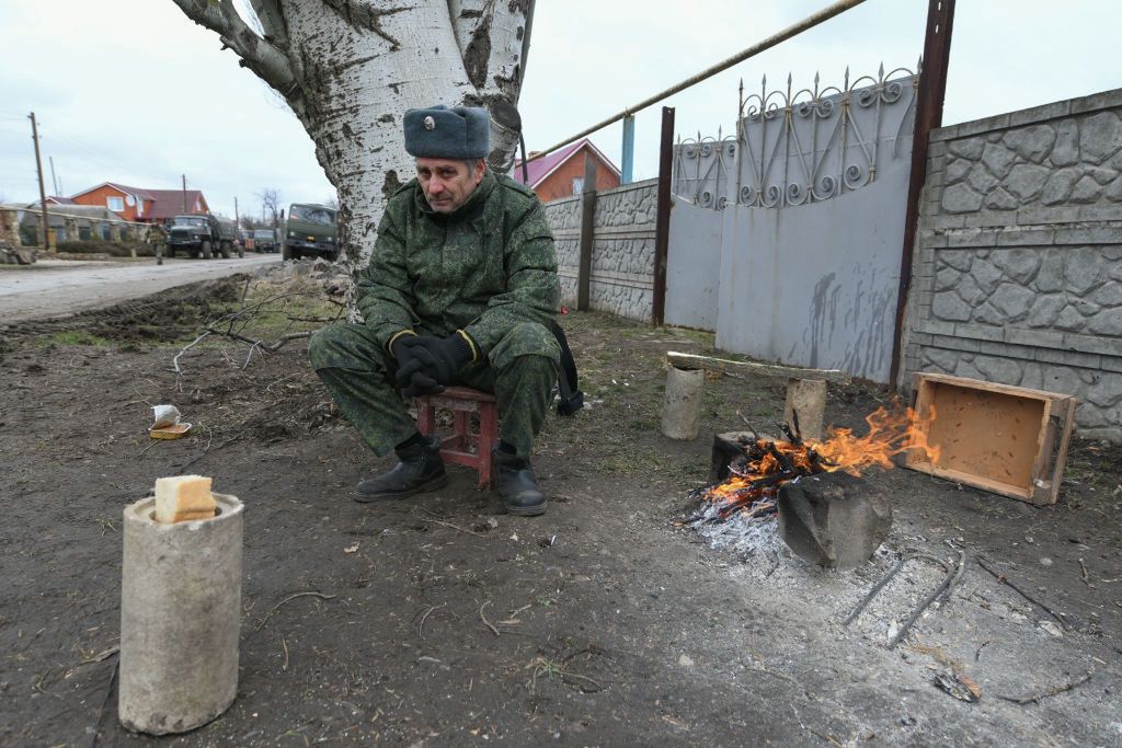 Pro-Russian separatists in DonetskDONETSK, UKRAINE - MARCH 01: Pro-Russian separatists, in uniforms without insignia, gather in the separatist-controlled settlement of Mykolaivka (Nikolaevka) and Bugas, in Donetsk region (DPR) of Ukraine on March 01, 2022. (Photo by Stringer/Anadolu Agency via Getty Images)Anadolu Agencybugas, dpr, pro-russian separatists, region