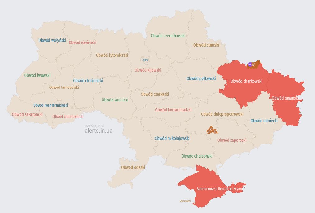 Mapa obecnych alarmów lotniczych