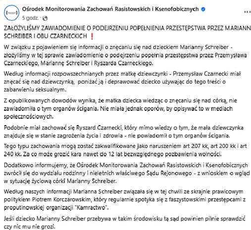 OMZRiK zgłosił  Mariannę Schreiber do prokuratury