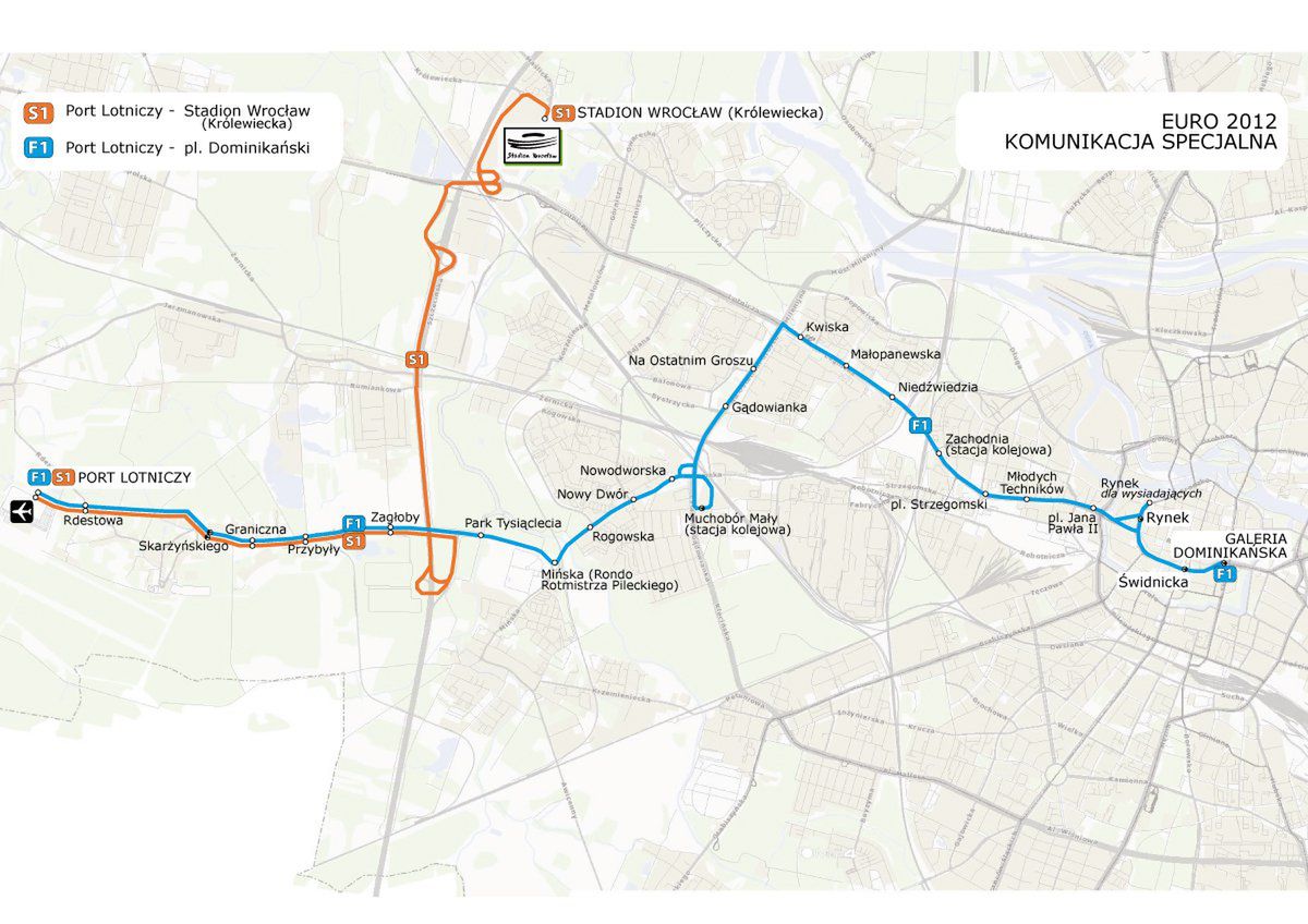 Wrocław EURO 2012 - mapa komunikacji specjalnej