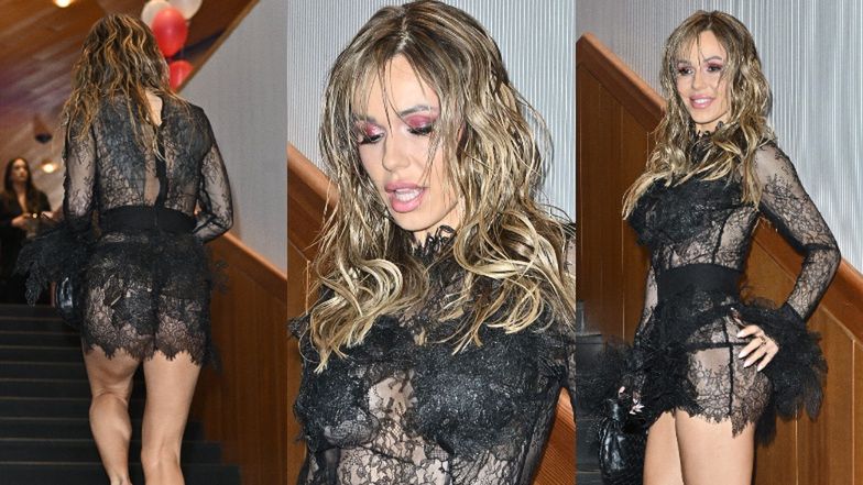 Doda odsłania pośladki w koronkowej kreacji