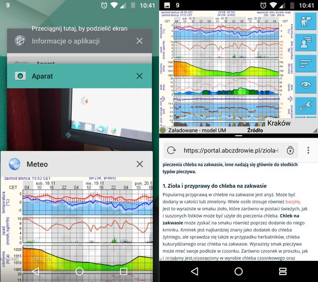 Android Nougat - tryb podziału na dwa okna