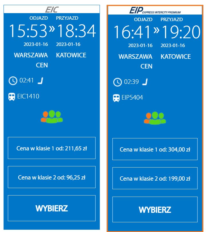 Ceny biletów na pociągi PKP Intercity relacji Warszawa - Kraków