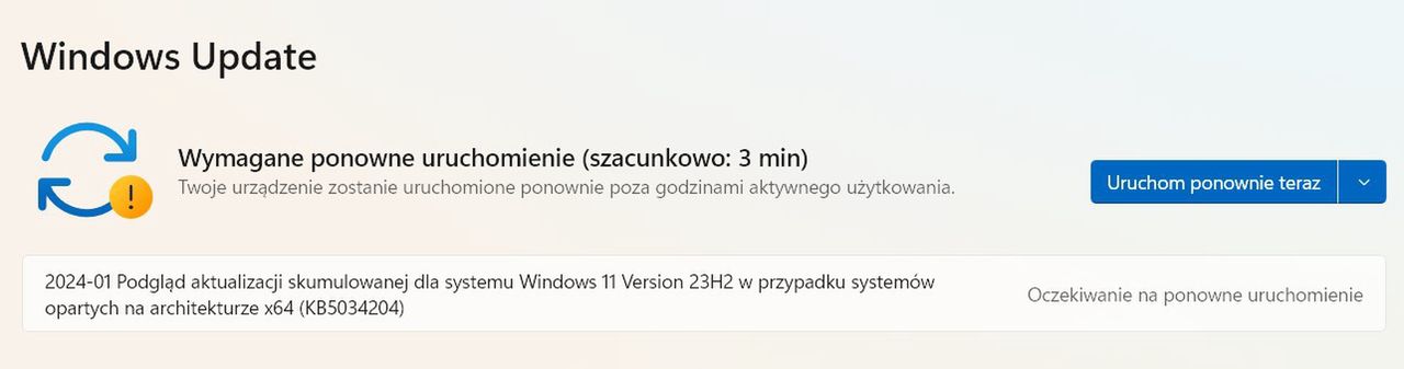 Aktualizacja KB5034204 w Windows Update