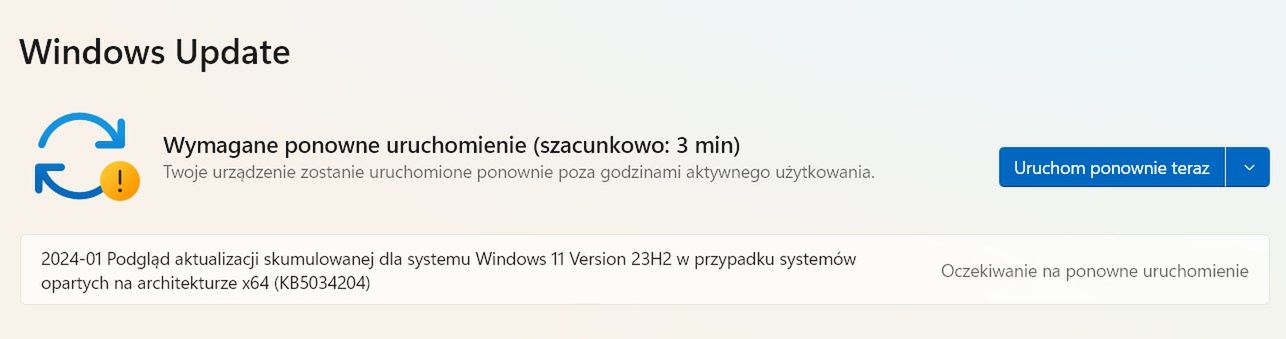 Aktualizacja KB5034204 w Windows Update