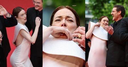Emma Stone wojuje z PSZCZOŁĄ w Cannes, prezentując serię grymasów