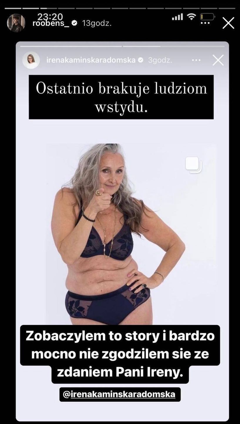 Irena Kamińska-Radomska komentuje zdjęcie starszej modelki w bieliźnie