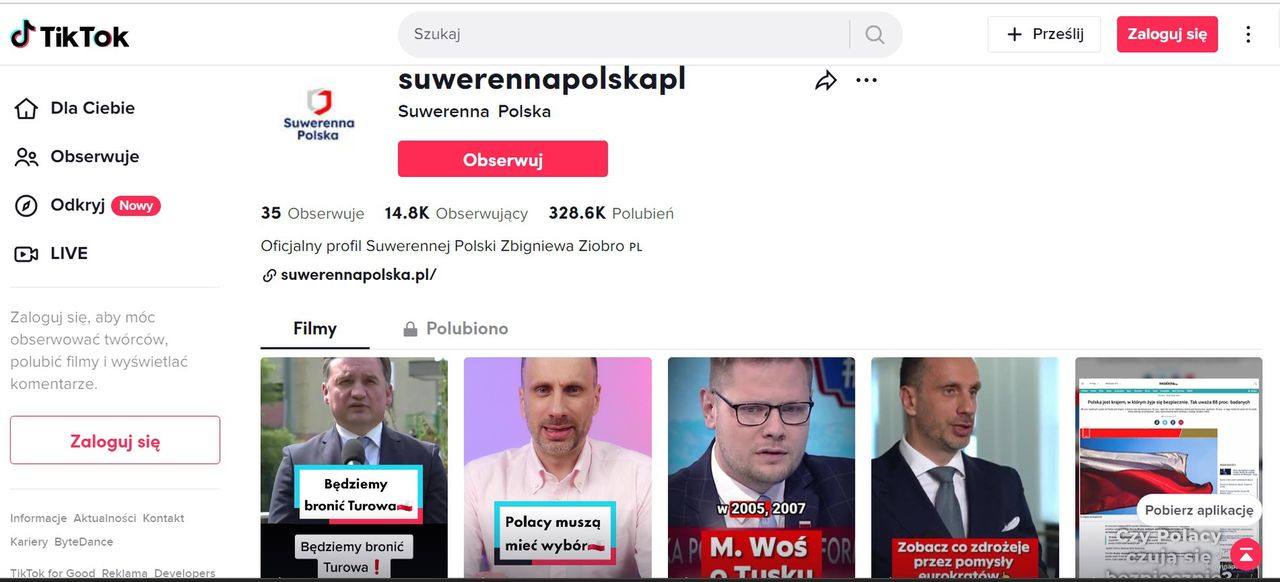 Profil Suwerennej Polski na TikToku.