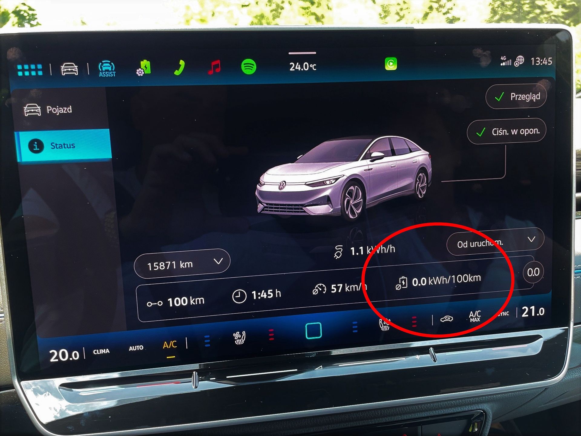 Zużycie energii w VW ID. 7 na dystansie 100 km