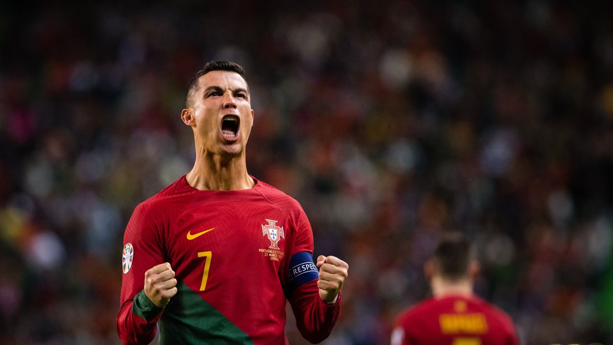 LISBON, PORTUGAL - 2023/03/23: Cristiano Ronaldo of Portugal celebrates a goal during the UEFA EURO 2024 qualifying round group J match between Portugal and Liechtenstein at Estadio Jose Alvalade.
(Final score: Portugal 4 - 0 Liechtenstein). (Photo by Henrique Casinhas/SOPA Images/LightRocket via Getty Images)