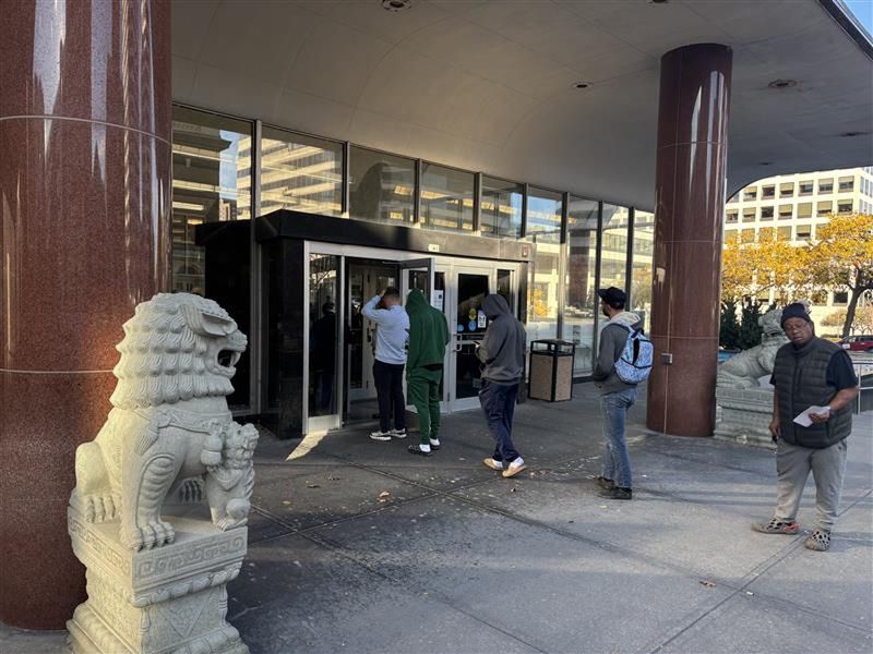 Battle for Wisconsin. Line at one of the polling stations