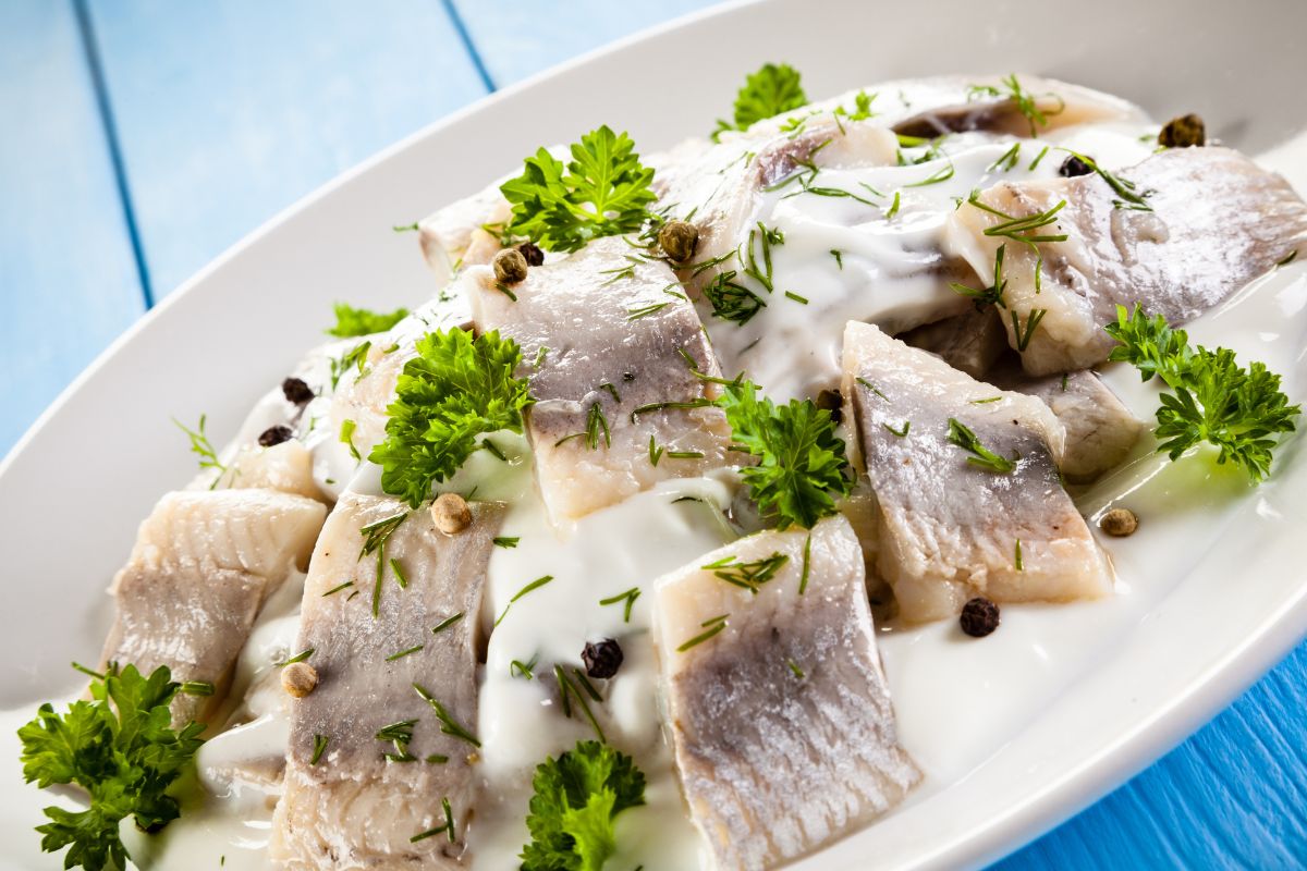 Herring in cream is a popular specialty in Poland.