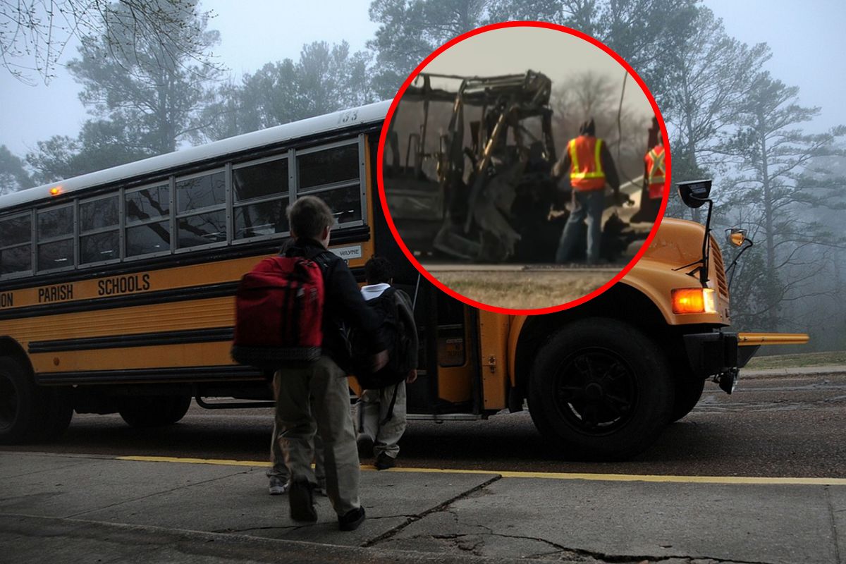 Autobus szkolny spłonął po zderzeniu z ciężarówką. Pięć osób nie żyje
