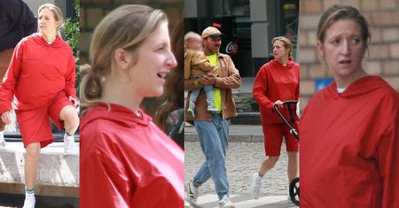 Ciężarna Lara Gessler w czerwonym komplecie eksploruje Sopot z mężem i córką (ZDJĘCIA)