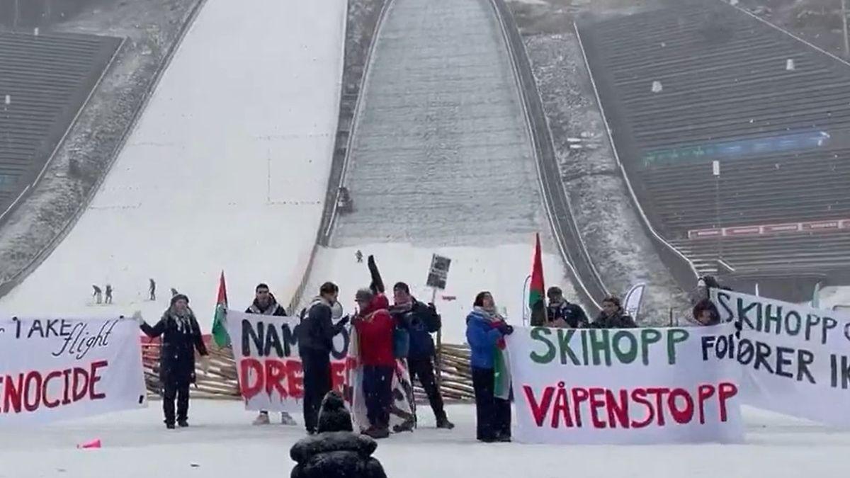 Twitter / Michał Chmielewski / Aktywiści protestujący pod skocznią w Lillehammer