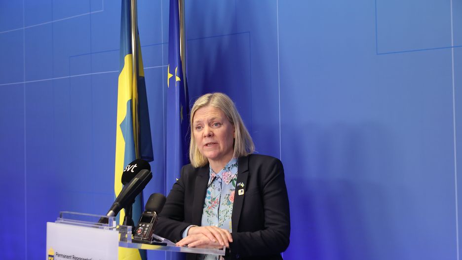 Prime Minister of Sweden, Magdalena Andersson  during a press conference after the end of the meeting, in Brussels, Belgium, on March 24, 2022. (Photo by Nicolas Economou/NurPhoto via Getty Images)