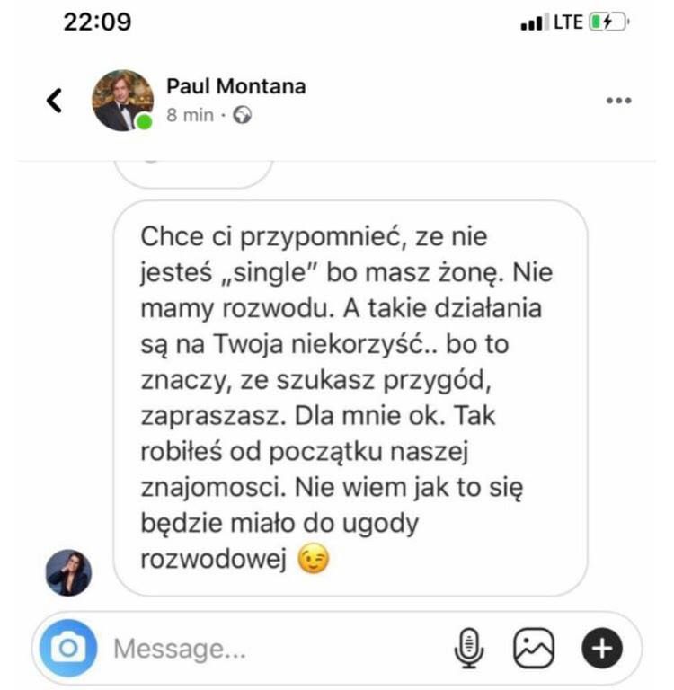 Paul Montana ujawnił SMS-a od Ilony Felicjańskiej