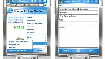 Szybkie tworzenie zakładek w del.icio.us (Windows Mobile) 1