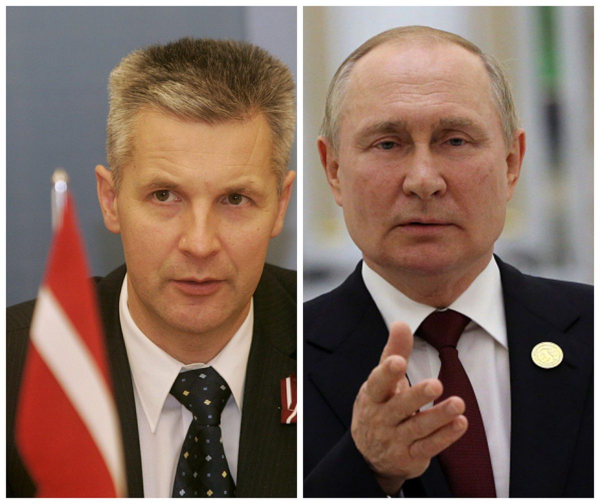Na zdjęciu po lewej Artis Pabriks, po prawej Władimir Putin