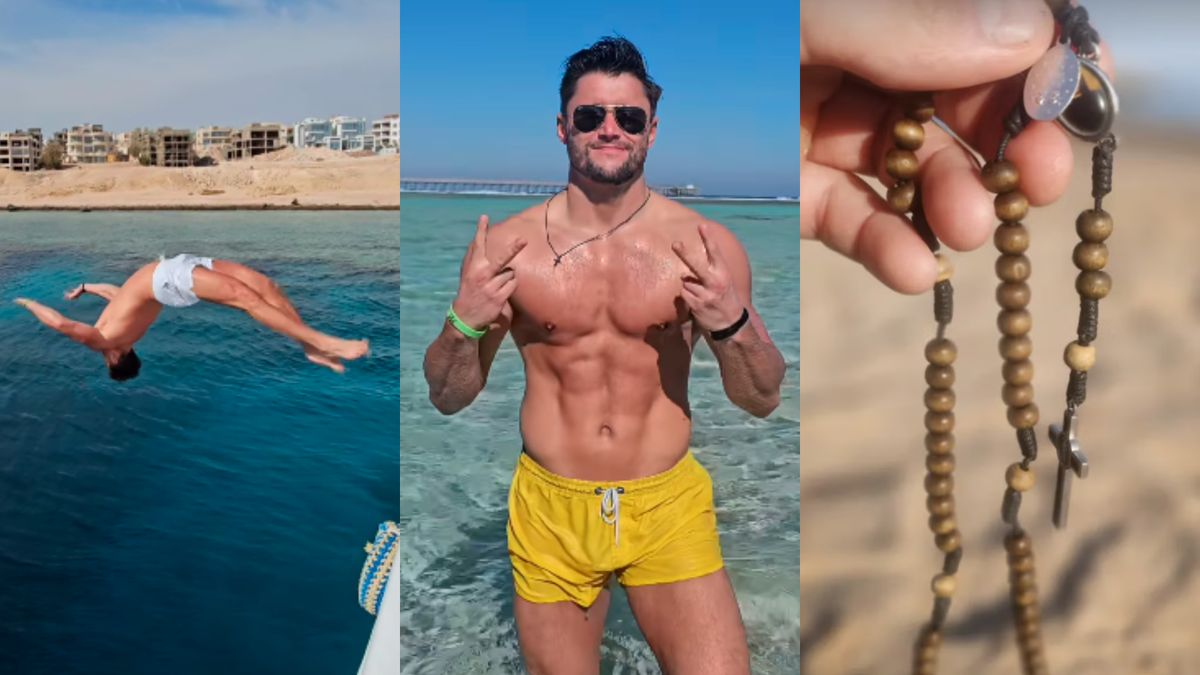 Piotr Mróz pozdrawia z Egiptu. Miał ze sobą nie tylko krem z filtrem