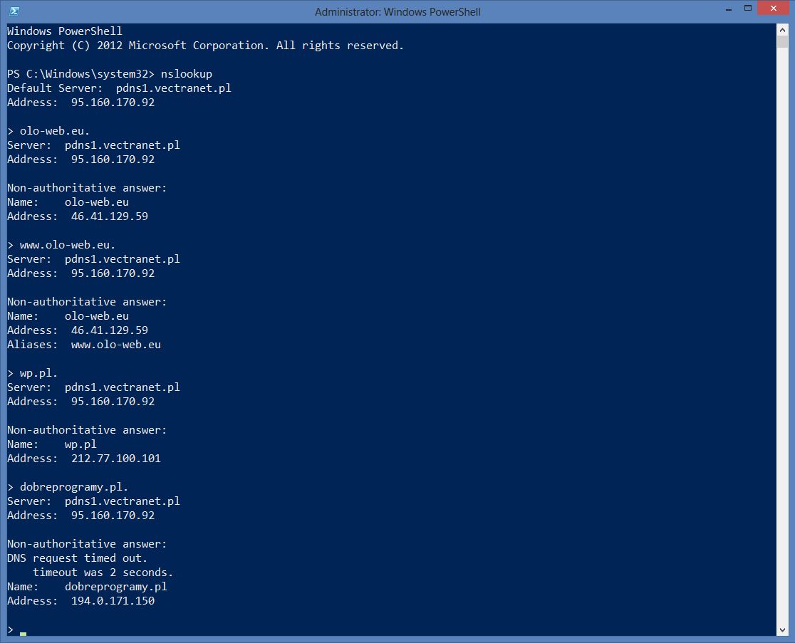 4. DNS - cz. 3 - nslookup i dig (Windows Server 2012)