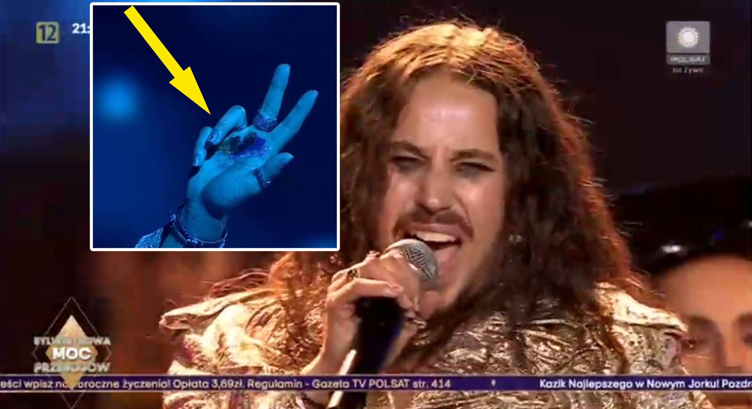 Michał Szpak podczas Sylwestrowej Mocy Przebojów