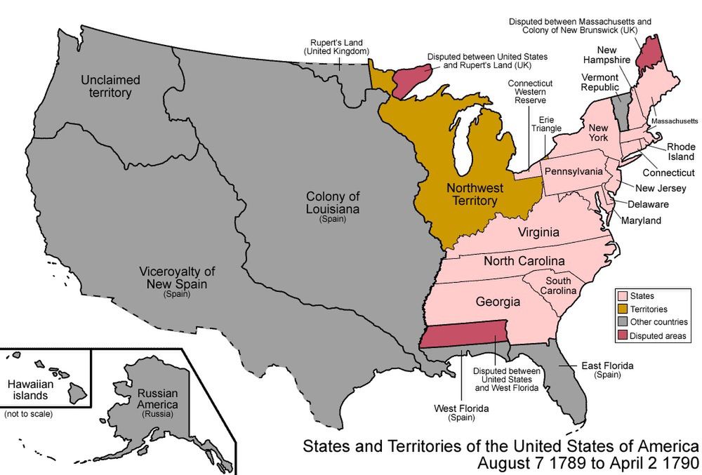 Terytorium Północno-Zachodnie (Northwest Territory) na mapie Stanów Zjednoczonych według stanu u schyłku lat 90. XVIII wieku.