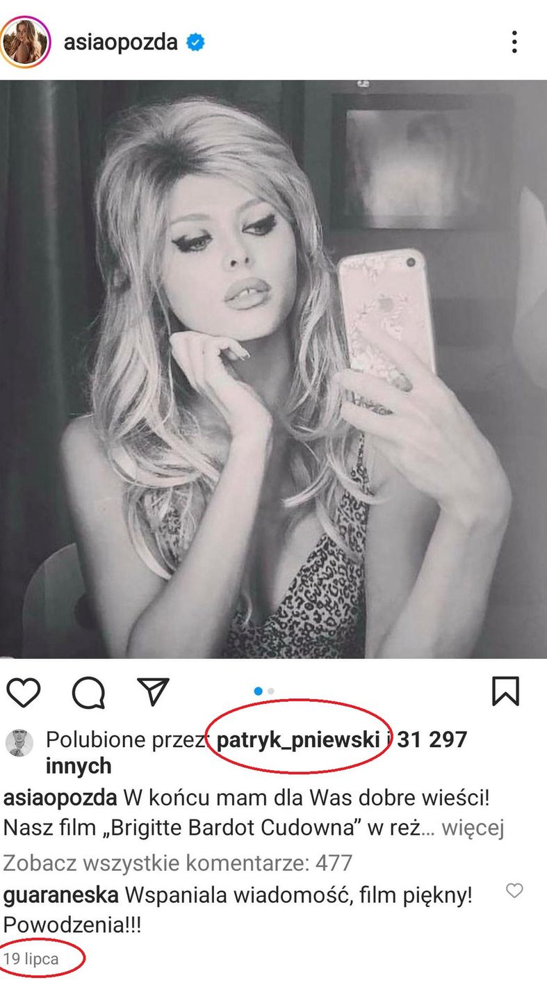 Patryk Pniewski po raz ostatni polubił zdjęcie Asi 19 lipca