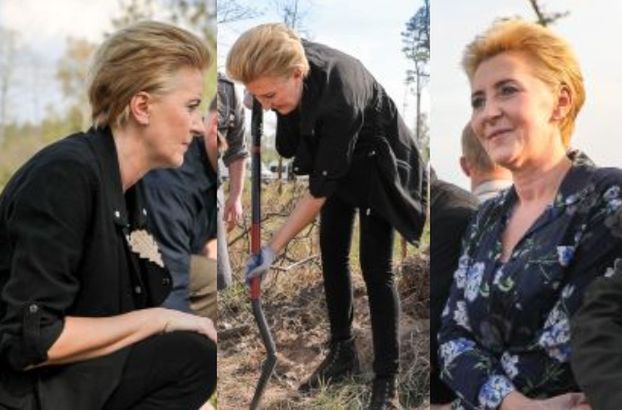 Agata Duda w luźnej stylizacji sadzi drzewa. "Lasy są nam bardzo potrzebne" (FOTO)