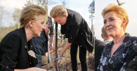 Agata Duda w luźnej stylizacji sadzi drzewa. "Lasy są nam bardzo potrzebne" (FOTO)
