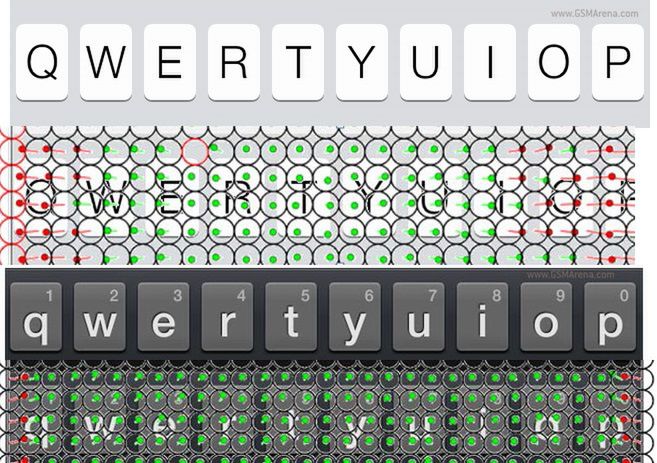 Jak klawiatura iPhone'a (góra) i Galaxy S3 (dół) reaguje na dotyk (fot. gsmarena)
