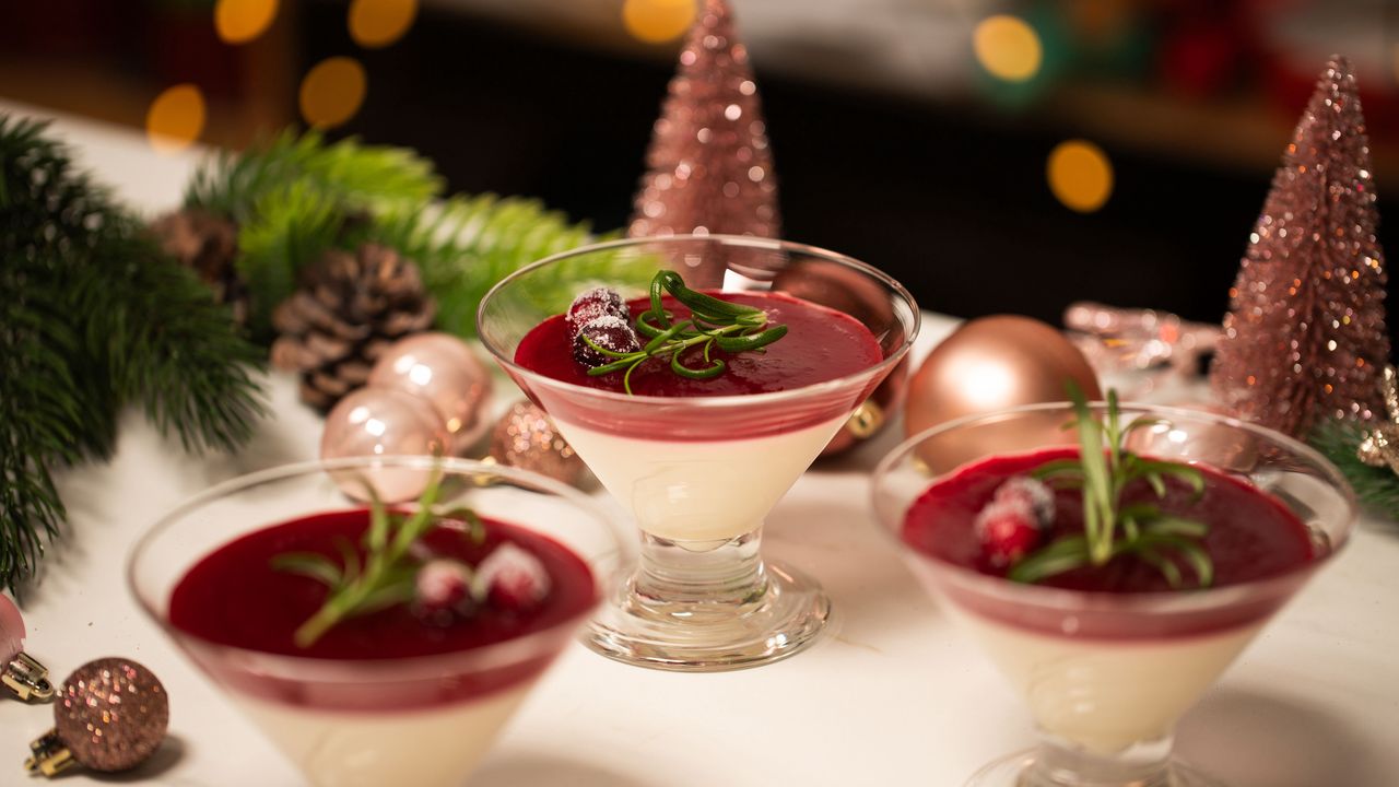 Panna cotta with cranberries will be perfect for Christmas.