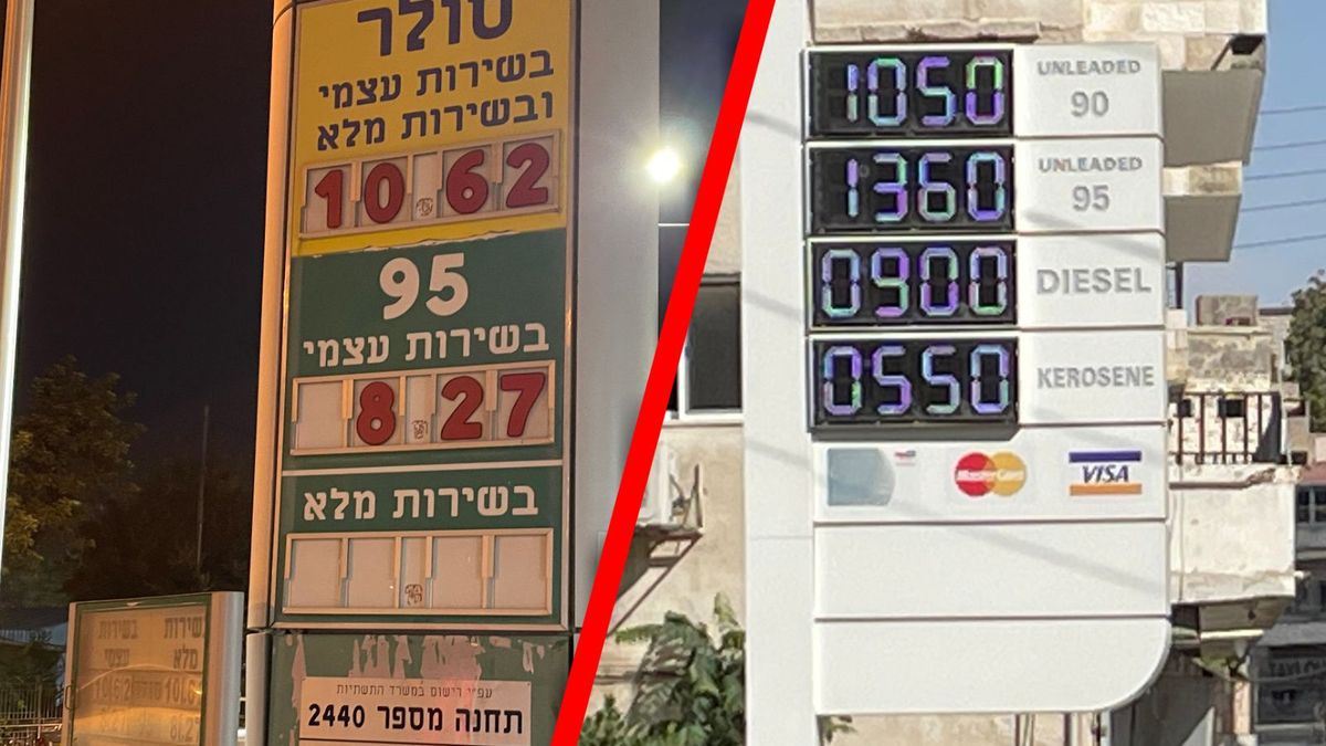 Ceny na stacjach - od lewej Izrael, od prawej Jordania
