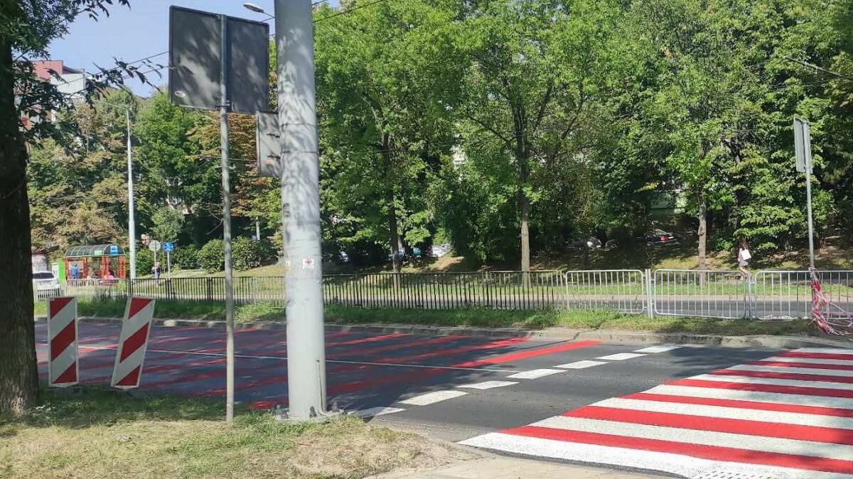 Pasy akustyczne przed przejściem dla pieszych na al. Andersa