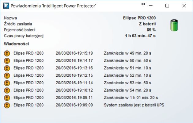 Powiadomienia Intelligent Power Monitor-a