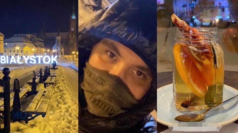 Trzeźwy i samotny Daniel Martyniuk raczy się herbatką i oprowadza fanów po zaśnieżonym Białymstoku (ZDJĘCIA)