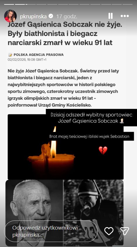 Paulina Krupińska o śmierci Józefa Gąsienicy‑Sobczaka