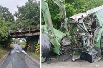 Jędrynie: Traktor zahaczył o wiadukt kolejowy