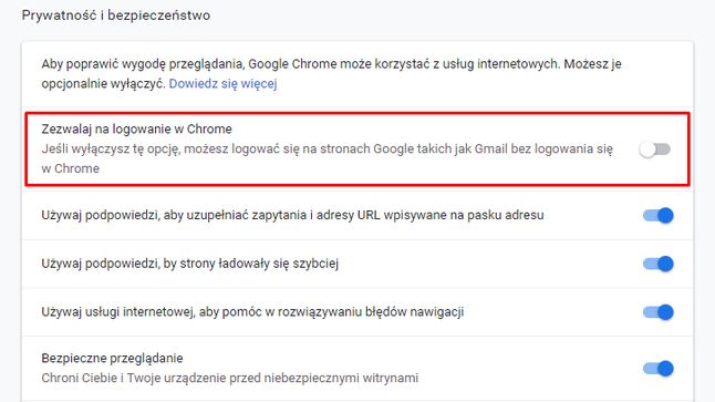 Ustawienia w Google Chrome 70: użytkownik może teraz wygodnie zrezygnować z automatycznego logowania do przeglądarki.