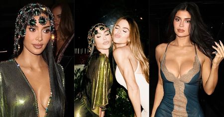 Kim Kardashian z DEKOLTEM DO PĘPKA i czepkiem z kryształami celebruje 46. urodziny ze sławnymi siostrami. Petardy? (ZDJĘCIA)