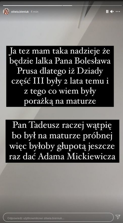 Oliwia Bieniuk szykuje się do matury