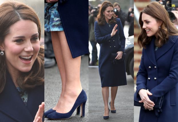 Ciężarna księżna Kate w granatowym płaszczu za 2 tysiące
