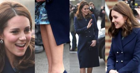 Ciężarna księżna Kate w granatowym płaszczu za 2 tysiące