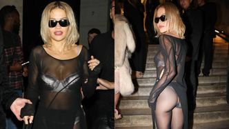 Rita Ora w metalicznym topie odsłania pośladki w Paryżu. Nie zabrakło też białych sandałków. Klasa?